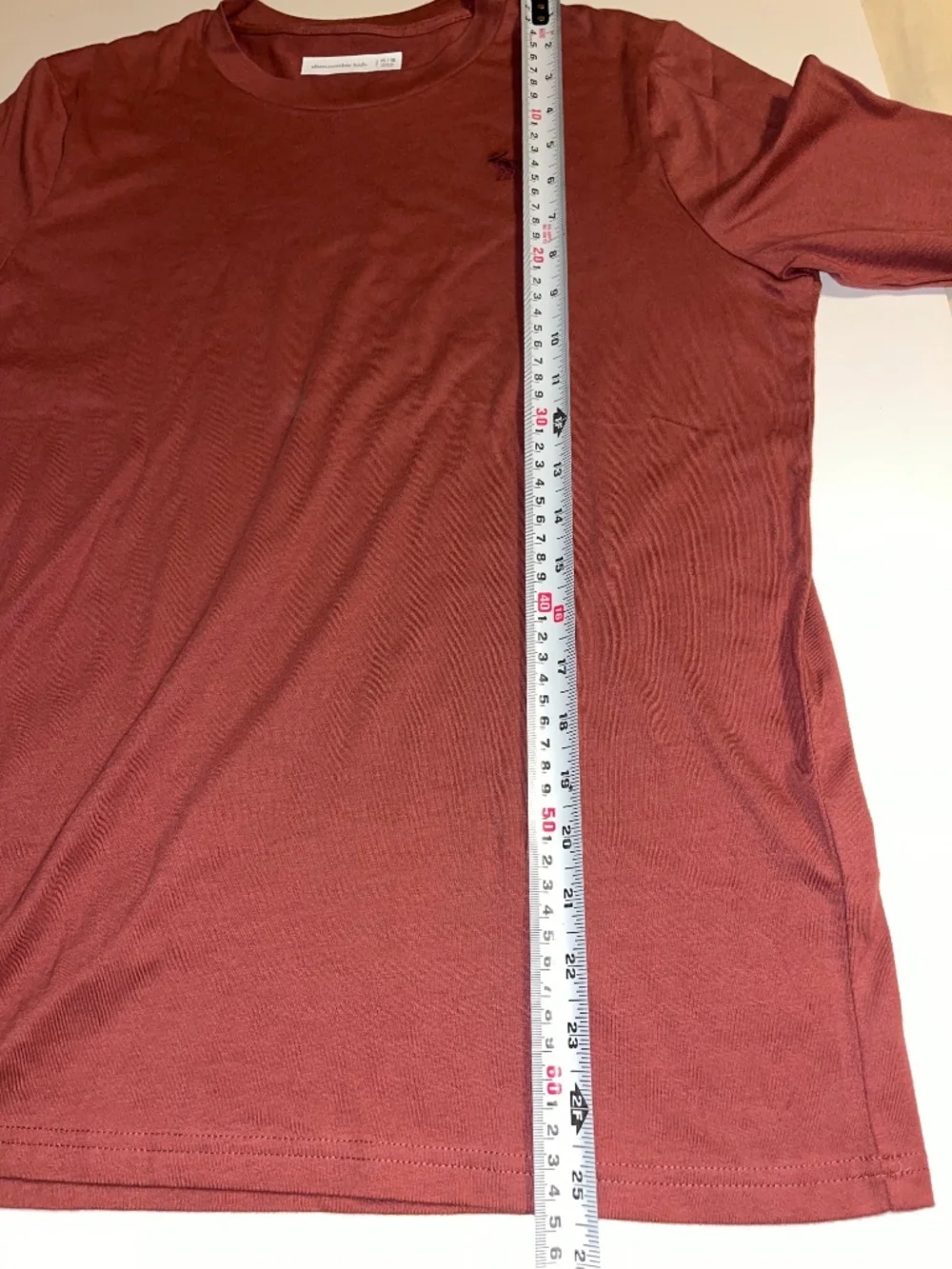 Abercrombie kids burgundy long-sleeve crewneck t-shirt with moose logo